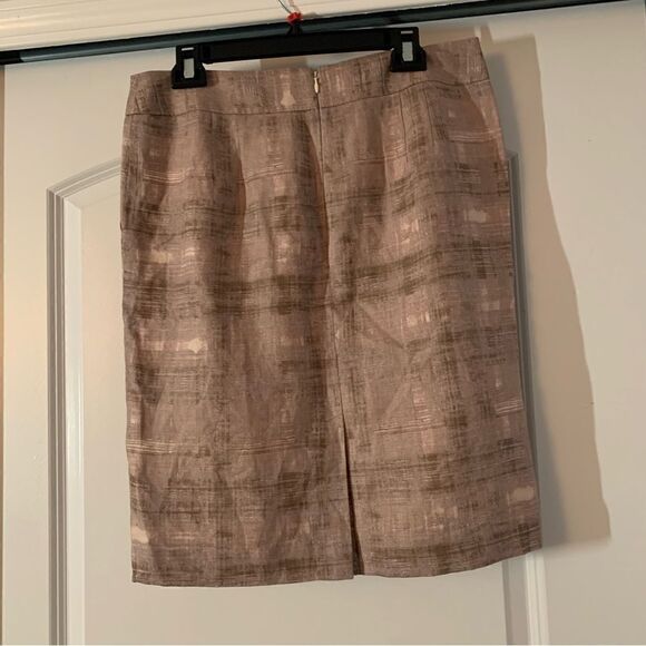 Loft A-Line Linen Midi Brown Brush Stroke Skirt - Picture 3 of 7